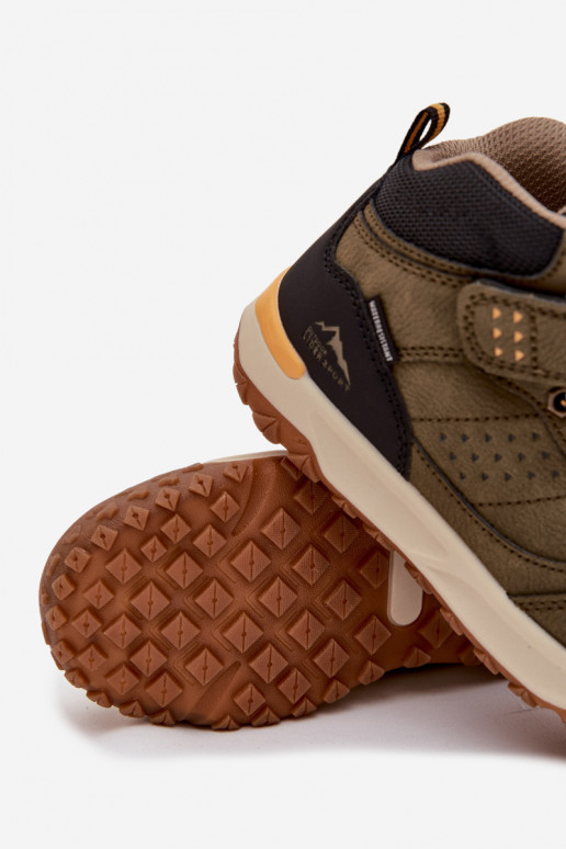 botas de caminhada Infantil com fixadores adesivos cor cáqui Pavisse