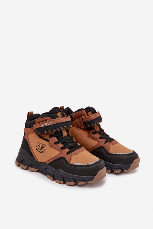 Botas de inverno Caminhada Infantil com fixadores adesivos aquecimento cor marrom Miravie