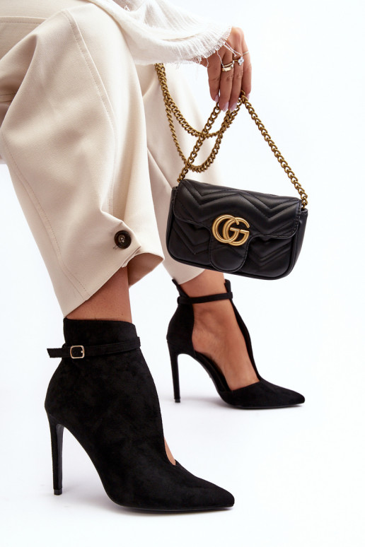 Sapatos de camurça Feminino com salto fino cor preta Amalundi