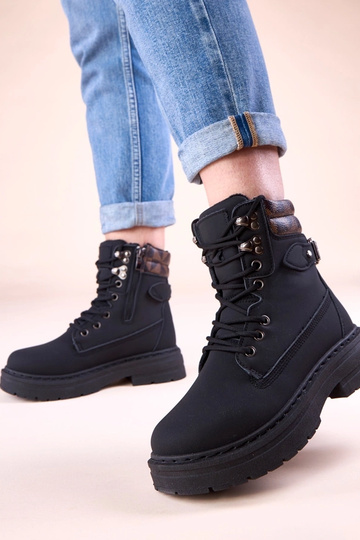 Botas femininas pretas quentes de couro sintético fosco Selio
