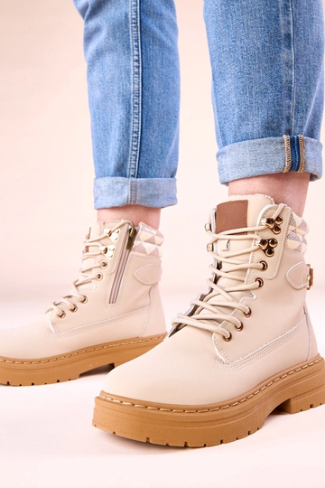 Botas femininas na cor areia quentes de couro sintético fosco Selio