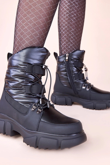 Botas de neve pretos com brilho aquecidos com pele Jassi