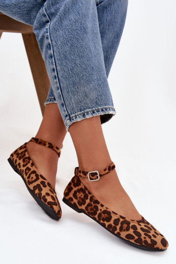 Bailarinas Feminino com alças I com fivelas com padrões de pele de leopardo Janelor