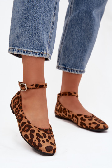 Bailarinas Feminino com alças I com fivelas com padrões de pele de leopardo Janelor 2