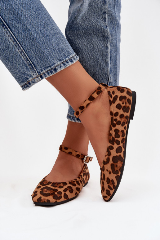 Bailarinas Feminino com alças I com fivelas com padrões de pele de leopardo Janelor