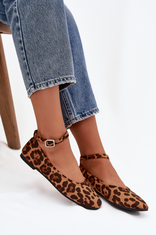 Bailarinas Feminino com alças I com fivelas com padrões de pele de leopardo Janelor