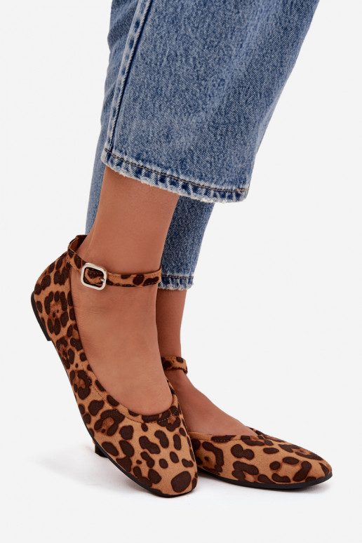 Bailarinas Feminino com alças I com fivelas com padrões de pele de leopardo Janelor