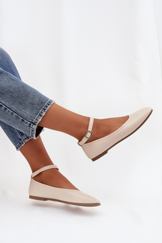 Bailarinas Feminino com alças I com fivelas bege Janelor