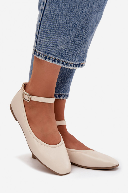 Bailarinas Feminino com alças I com fivelas bege Janelor