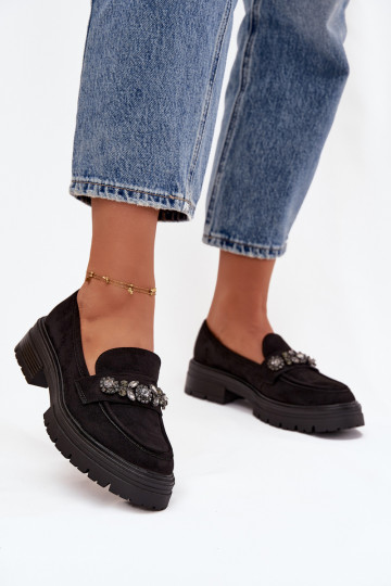 mocassins femininos com olhos brilhantes de camurça ecológicaoParae cor preta Lavisse