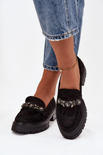 mocassins femininos com olhos brilhantes de camurça ecológicaoParae cor preta Lavisse 2