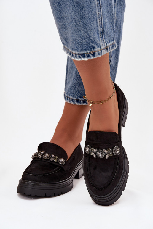 mocassins femininos com olhos brilhantes de camurça ecológicaoParae cor preta Lavisse