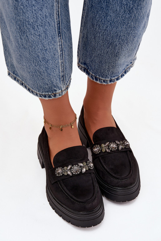 mocassins femininos com olhos brilhantes de camurça ecológicaoParae cor preta Lavisse