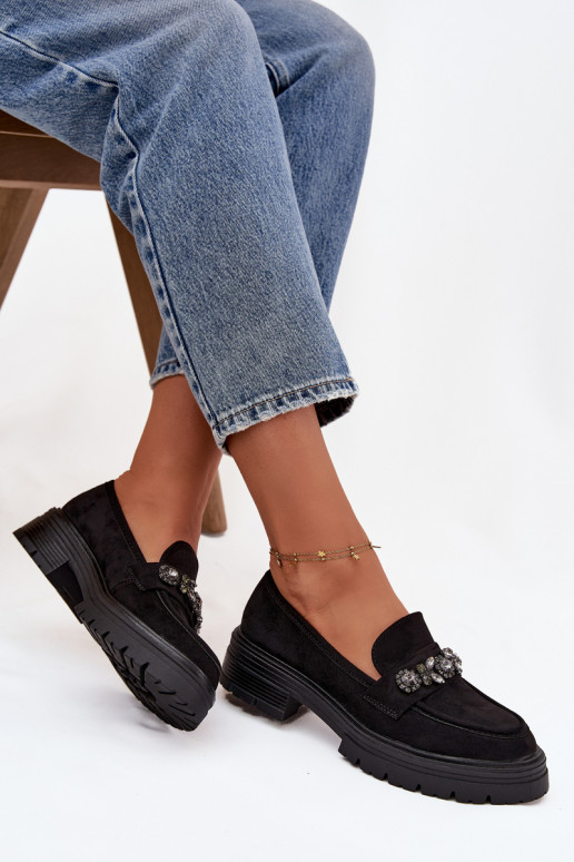 mocassins femininos com olhos brilhantes de camurça ecológicaoParae cor preta Lavisse