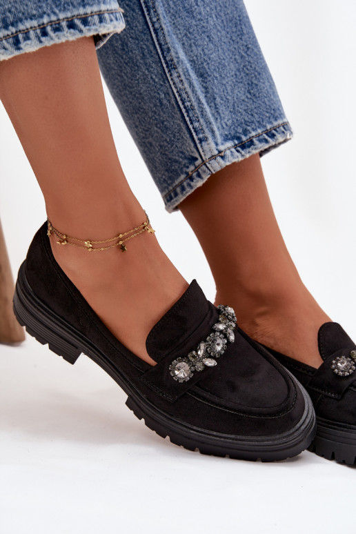 mocassins femininos com olhos brilhantes de camurça ecológicaoParae cor preta Lavisse