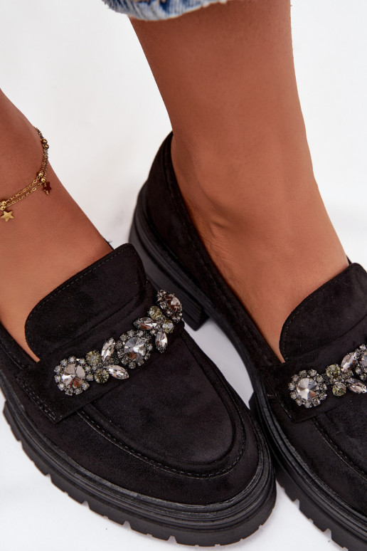 mocassins femininos com olhos brilhantes de camurça ecológicaoParae cor preta Lavisse