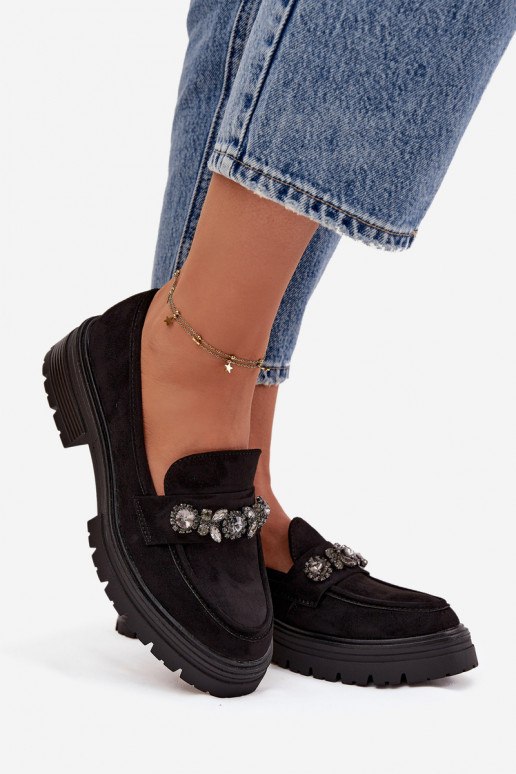 mocassins femininos com olhos brilhantes de camurça ecológicaoParae cor preta Lavisse