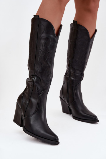 Botas de cowboy forradas de cano alto com salto em couro sintético em preto "Zareen" 2