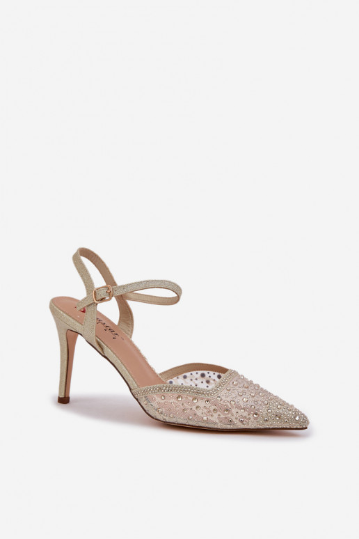 Decorado sapatos de salto alto com salto aberto cor dourada Habilitadonadra