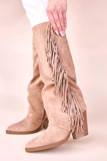 Botas de cowboy em tom areia com franjas Shia 2