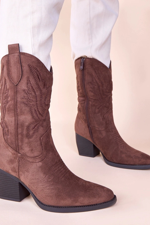 Botas de cowboy marrons de cano curto...