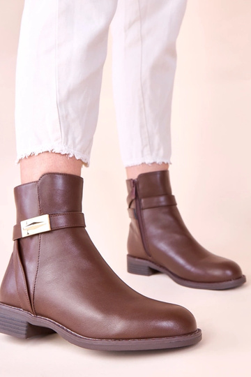 Botas marrons de cano curto clássicas com adorno dourado na tira Nefera 2