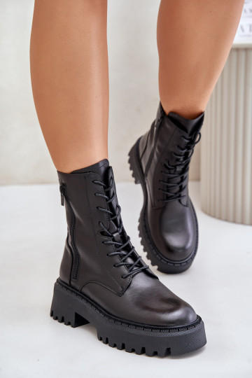 Botas de trabalho femininas acolchoadas de camurça sintética Big Star OO274A387 na cor preta