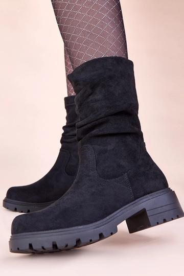 Botas de cano curto pretas em plataforma com pregas Malha