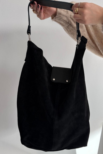 Grande bolsa de camurça sintética preta Hanelle