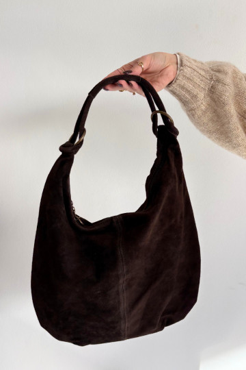 Bolsa de camurça sintética marrom chocolate Floriah 2