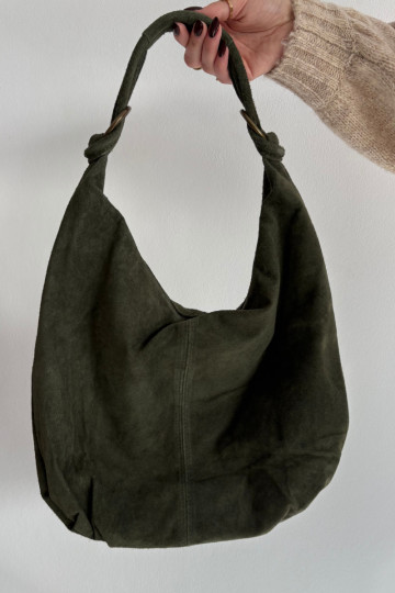 Bolsa de camurça natural na cor verde escuro Floriah 2