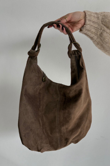 Bolsa de camurça natural na cor areia escura Floriah