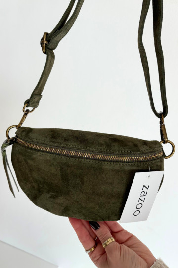 Skórzana de camurçaoParaa Portátil no tronco verde EMessa