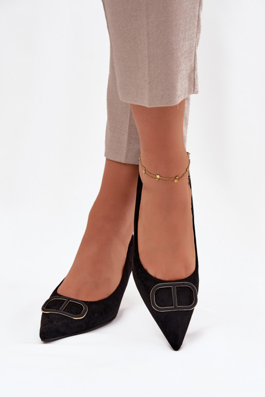 sapatos de salto alto Feminino Com decorações Detalem cor preta Amelora