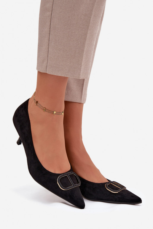 sapatos de salto alto Feminino Com decorações Detalem cor preta Amelora