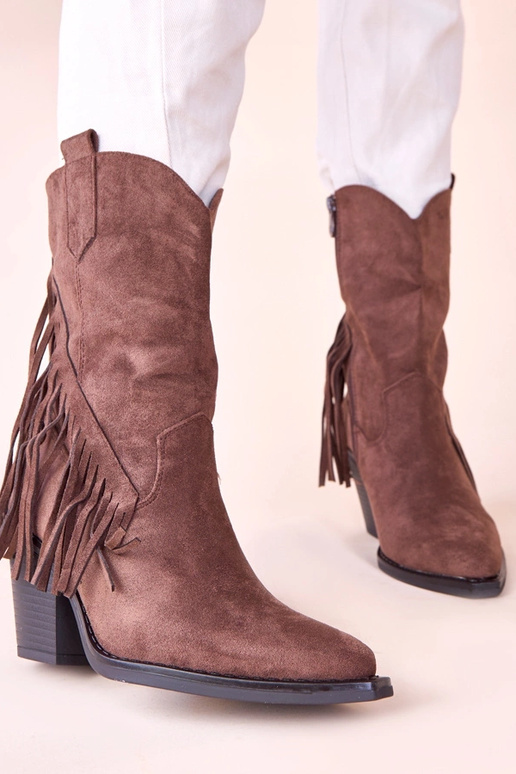 Botas de cowboy marrons com franjas...