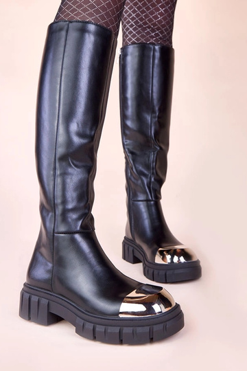 Botas longas pretas com bico dourado Camila 2