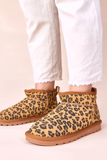 Botas de neve de camurça natural com estampa de leopardo, aquecidas com pele Matilda
