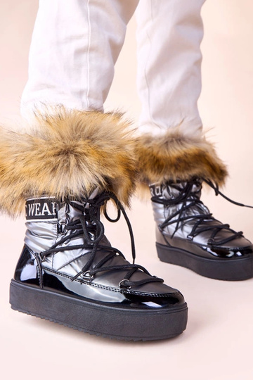 Botas de neve cinza com cadarços e pelo Alison