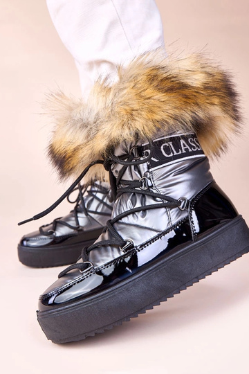 Botas de neve cinza com cadarços e pelo Alison 2