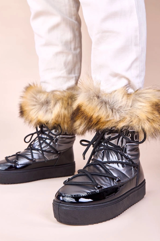 Botas de neve cinza com cadarços e...