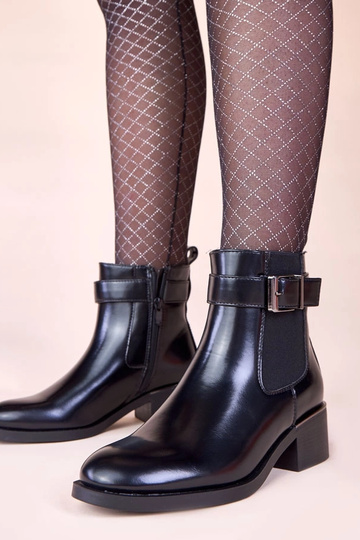 Botas de cano curto pretas com calcanhar envernizado Dalila