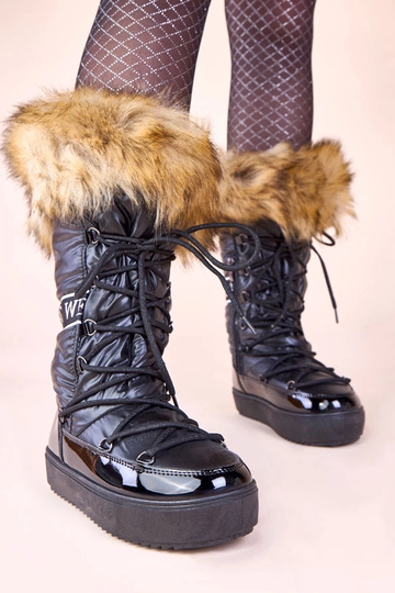 Botas de neve pretas estilo esqui com pelo Malida
