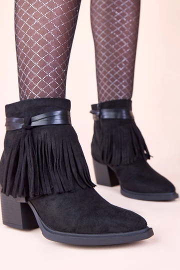 Botas de cano curto pretas enfeitadas com franjas Mulan