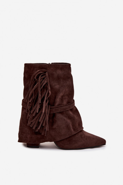 Botas femininas com franjas I cor douradami com fivelasmi CzekoladoParae Evelisse