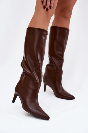 botas femininas Um modelo atraente aquecimento com salto fino cor marrom Olivienne 2
