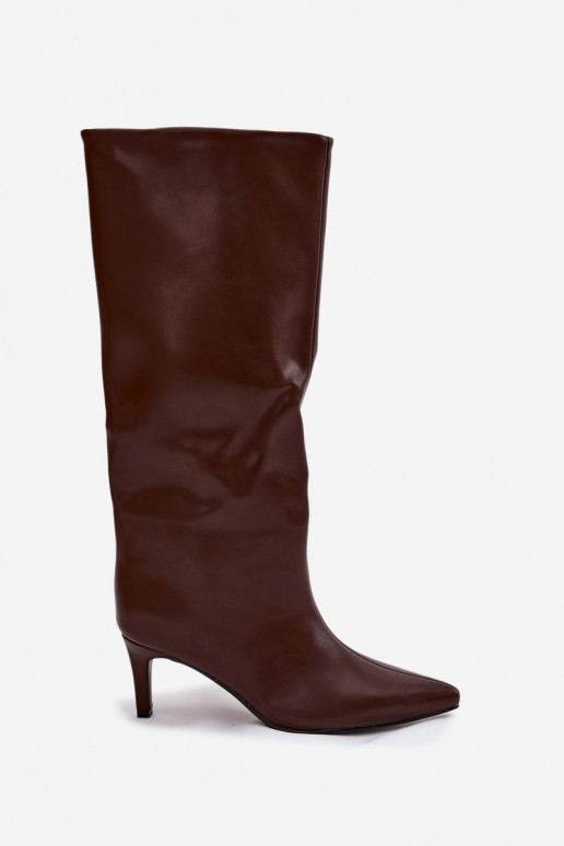 botas femininas Um modelo atraente aquecimento com salto fino cor marrom Olivienne