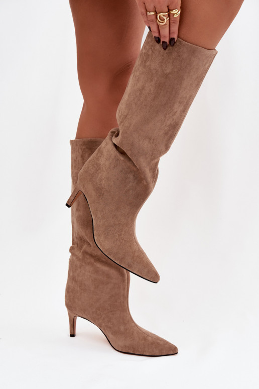 botas femininas Um modelo atraente aquecimento com salto fino bege Olivienne