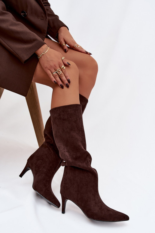 botas femininas Um modelo atraente aquecimento com salto fino CzekoladoParae Olivienne