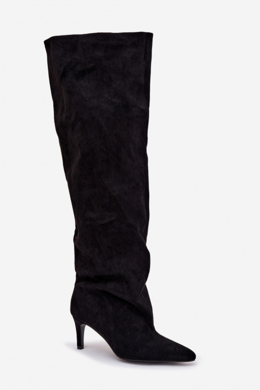 botas femininas com salto fino Um modelo atraente cor preta Tem que servilla